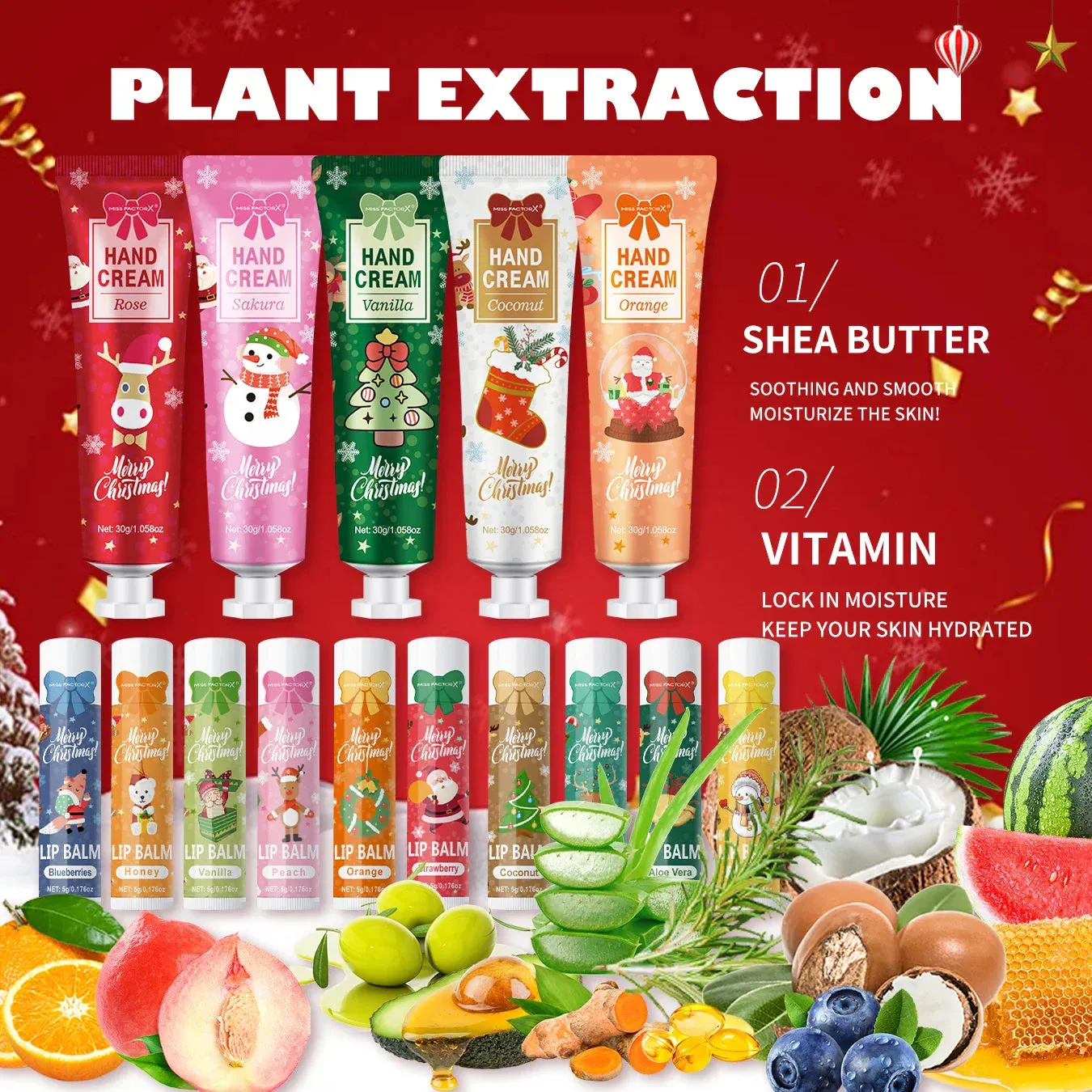 120 Piece Christmas Gift Set Lip Balm Hand Cream Cards Gauze Bags