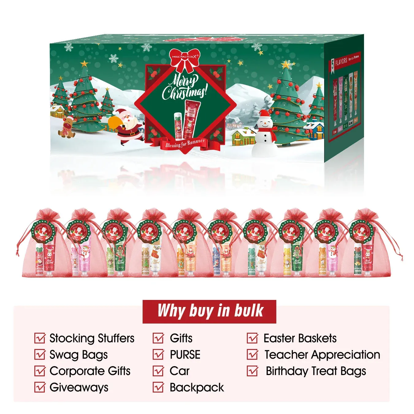 120 Piece Christmas Gift Set Lip Balm Hand Cream Cards Gauze Bags