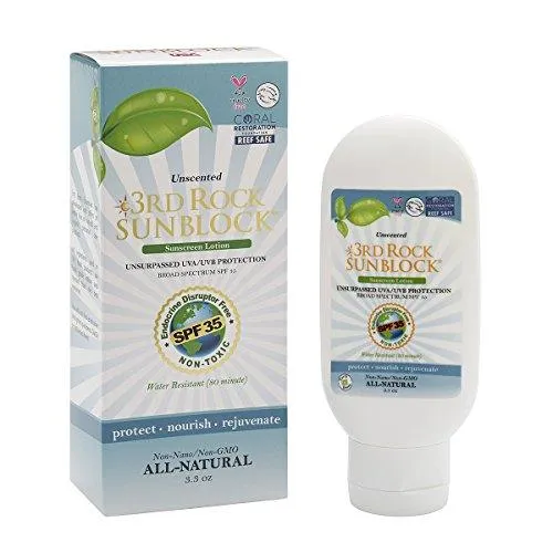 3rd Rock Sunblock (1 Pack) Natural Organic Zinc Sunscreen / SPF 35  / UNSCENTED / Chemical Free Lotion with Moisturizer