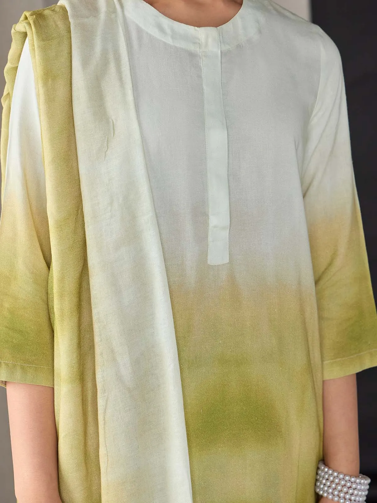 Olive Ombre Linen Kurta Set