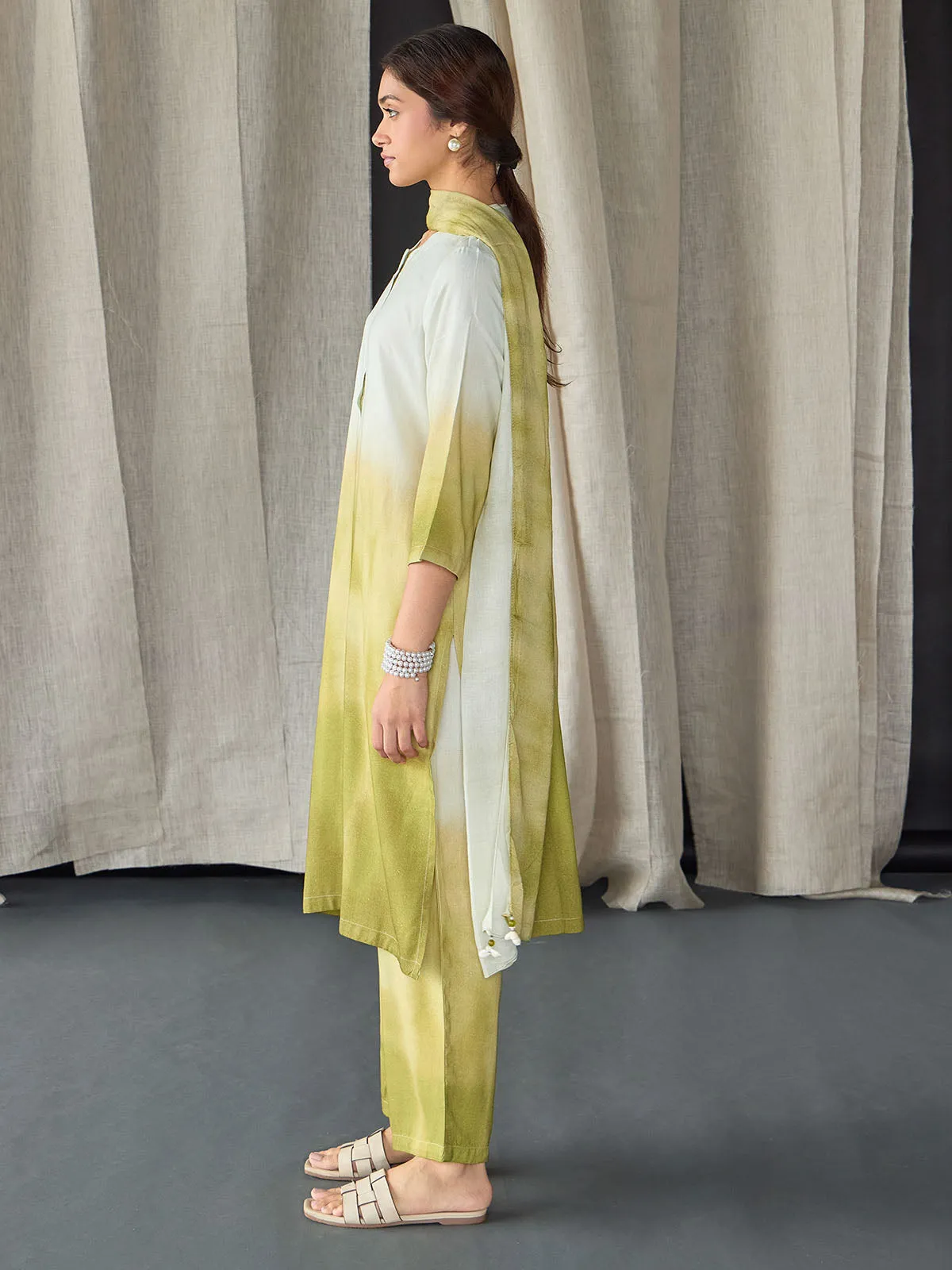 Olive Ombre Linen Kurta Set