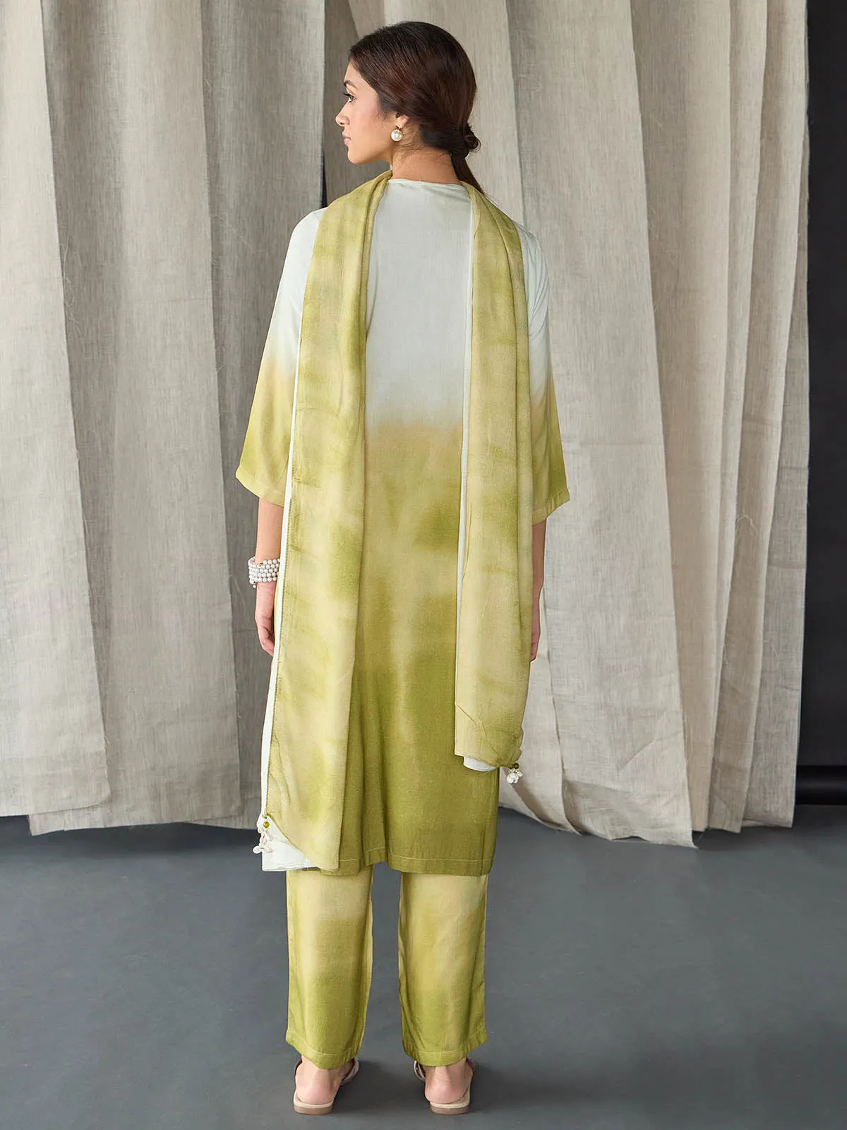 Olive Ombre Linen Kurta Set