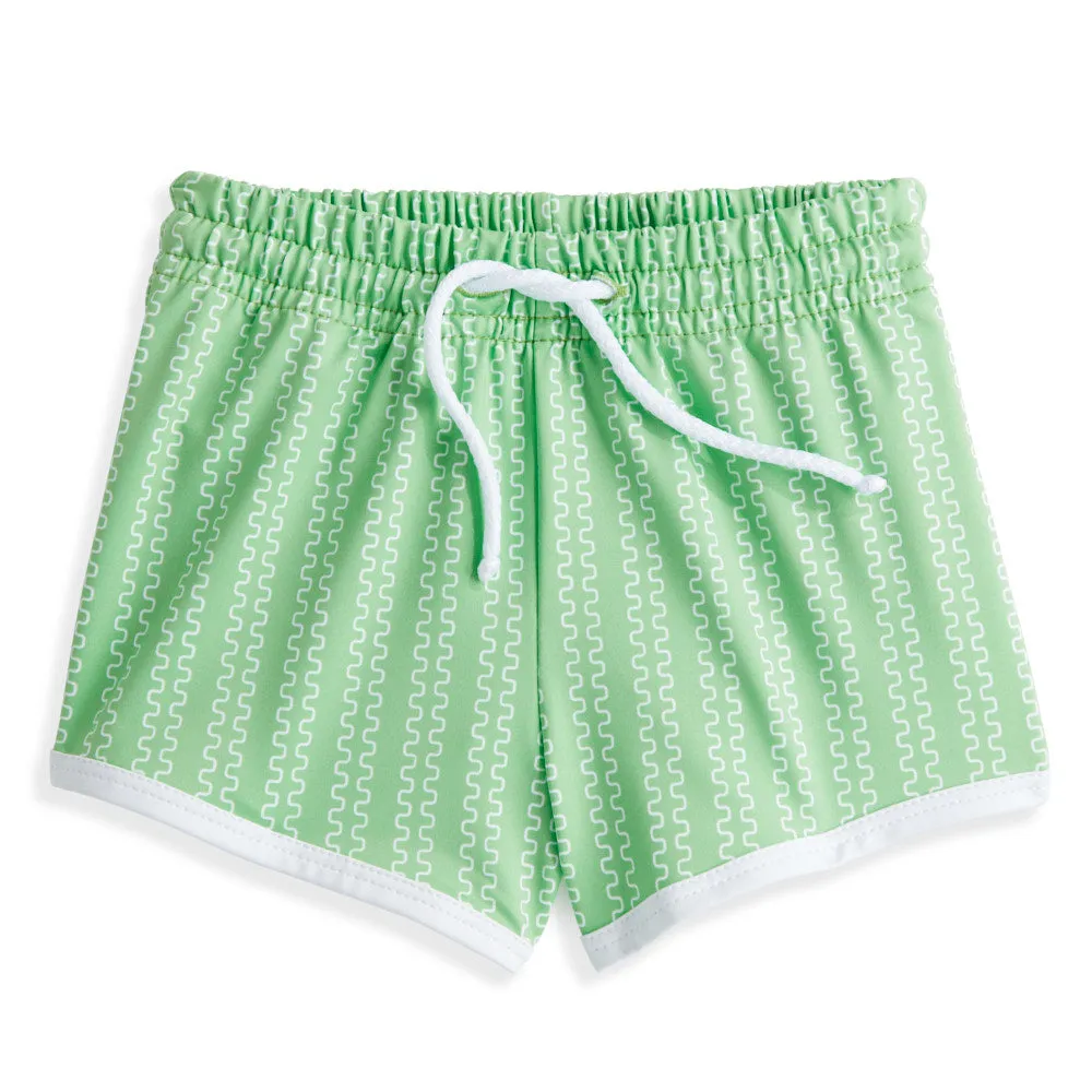 Printed Bayshore Swim Trunk -- Green Trellis